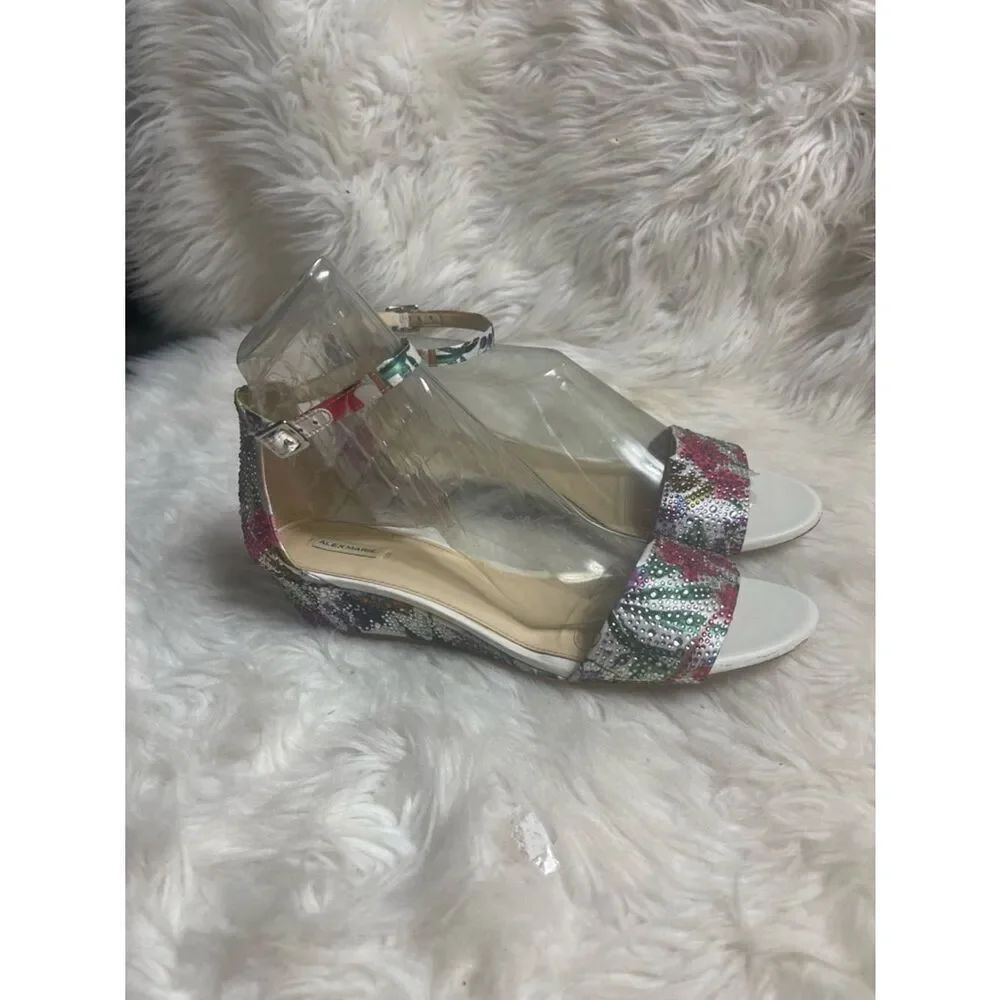 Alex Marie multi color Floral Ankle-Strap Wedge Sandals SZ11